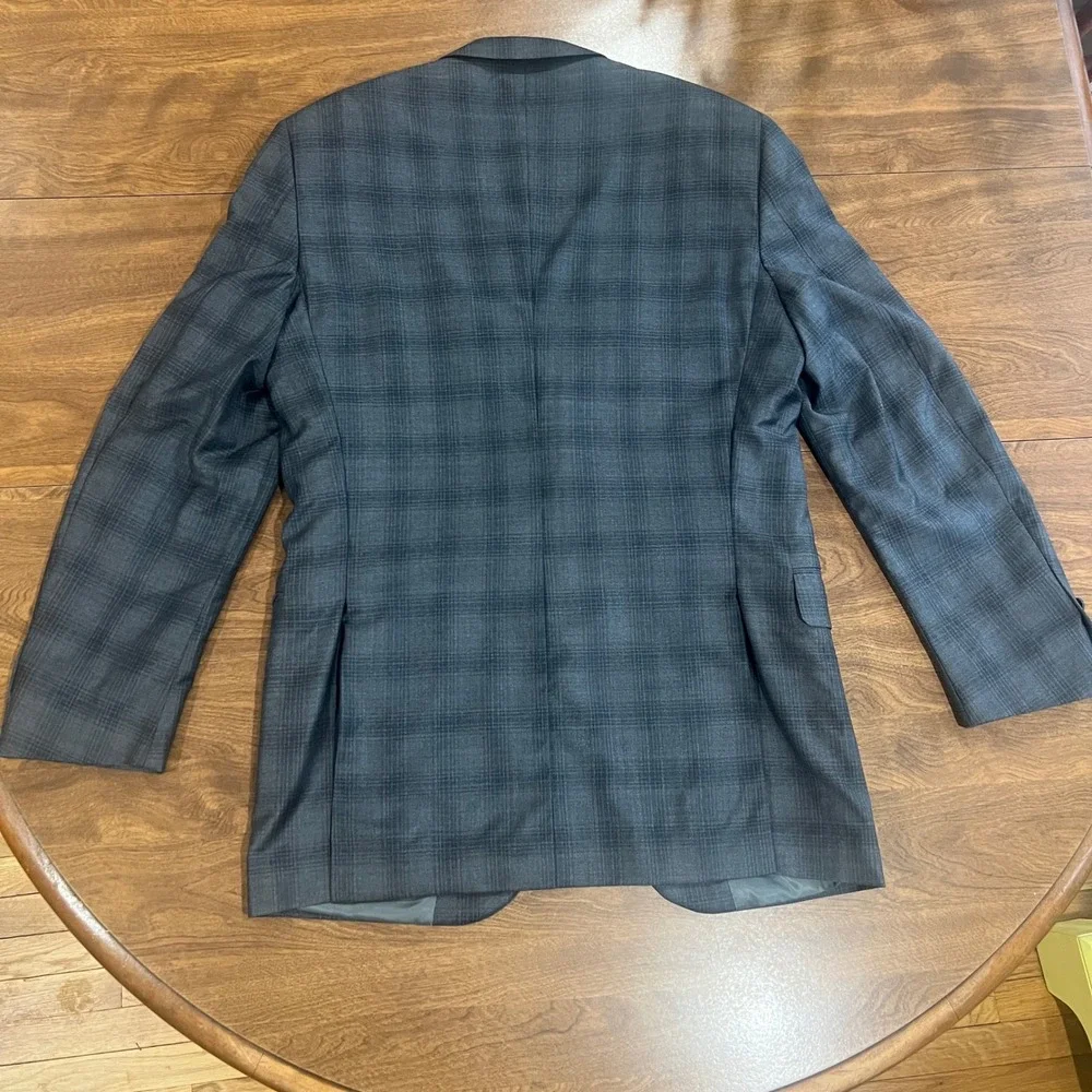Peter Millar Mens 42T Grey Plaid Windowpane 100% Wool 2-Button Blazer Sport Coat